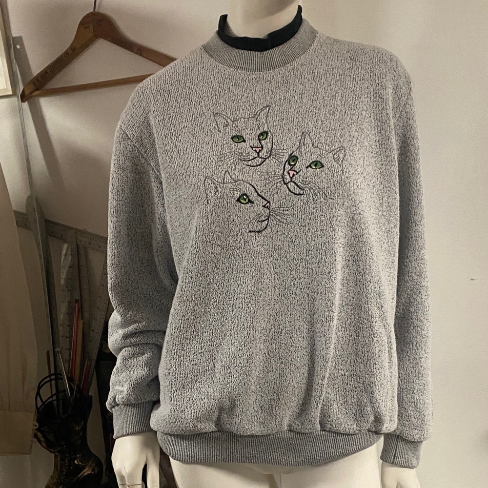 90s BonWorth Gray Cat Sweater